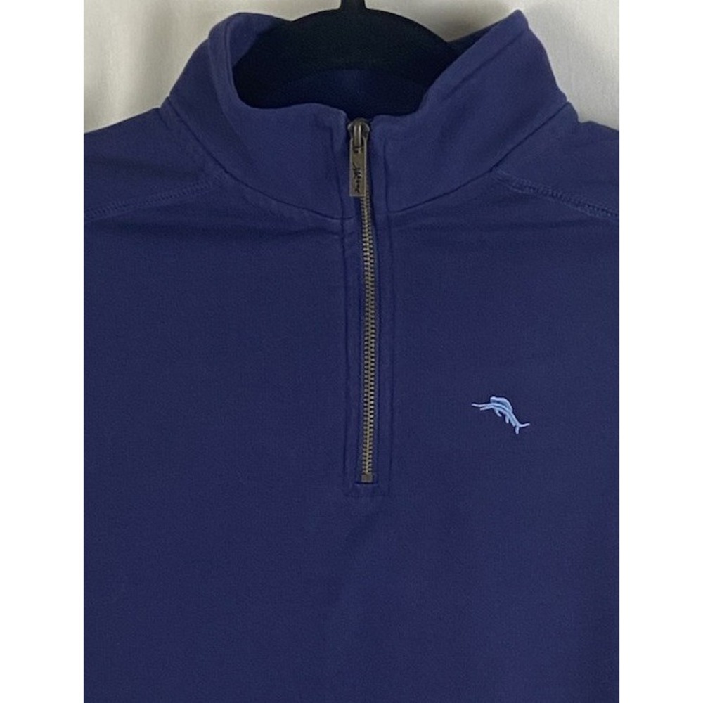 Tommy Bahama Quarter Zip Dk Blue Pullover Sweatshirt Boys L 10/12 Embroider Logo